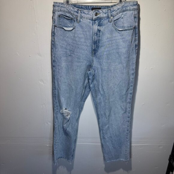 FREE ASSEMBLY WOMENS SIZE 14 JEANS SUPER HIGH RISE STRAIGHT DISTRESSED LIGHT WAS - Picture 2 of 13